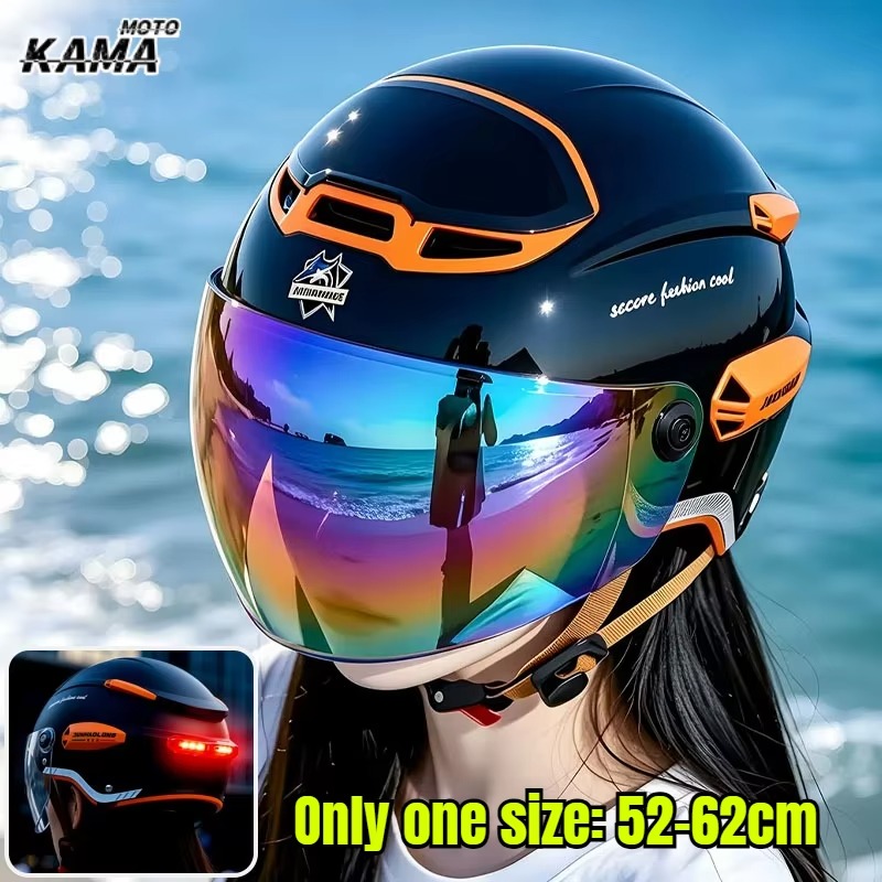 Dual Visor Motorcycle Racing Helmet - Yaz Vintage Motosiklet Kaskı Ayarlanabilir Çift